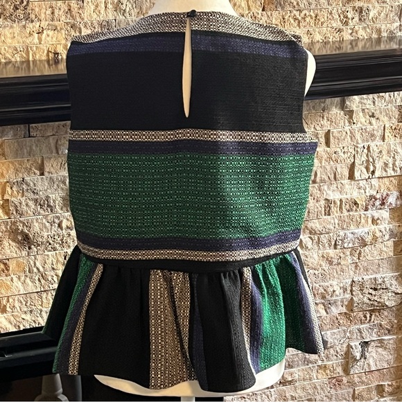 Corey Lynn Calter Anthropologie Green Black Striped Peplum Tank Top Women Sz. S - Picture 3 of 7